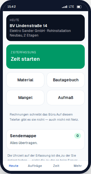 Livo Handwerk auf dem Telefon, Ansicht des Monteurs auf der Baustelle