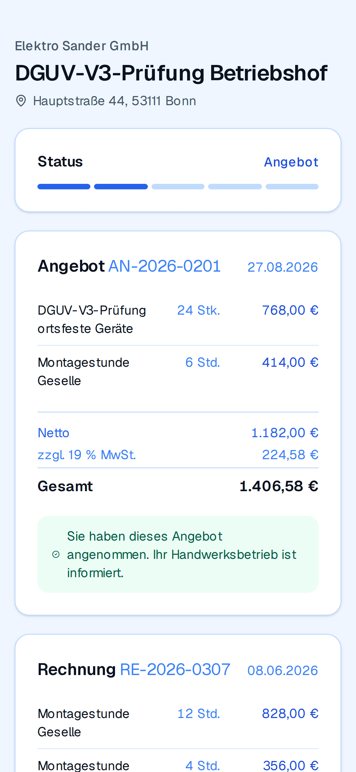 Dieselbe Angebotsseite auf dem Handy — Kunden öffnen den Link meist unterwegs