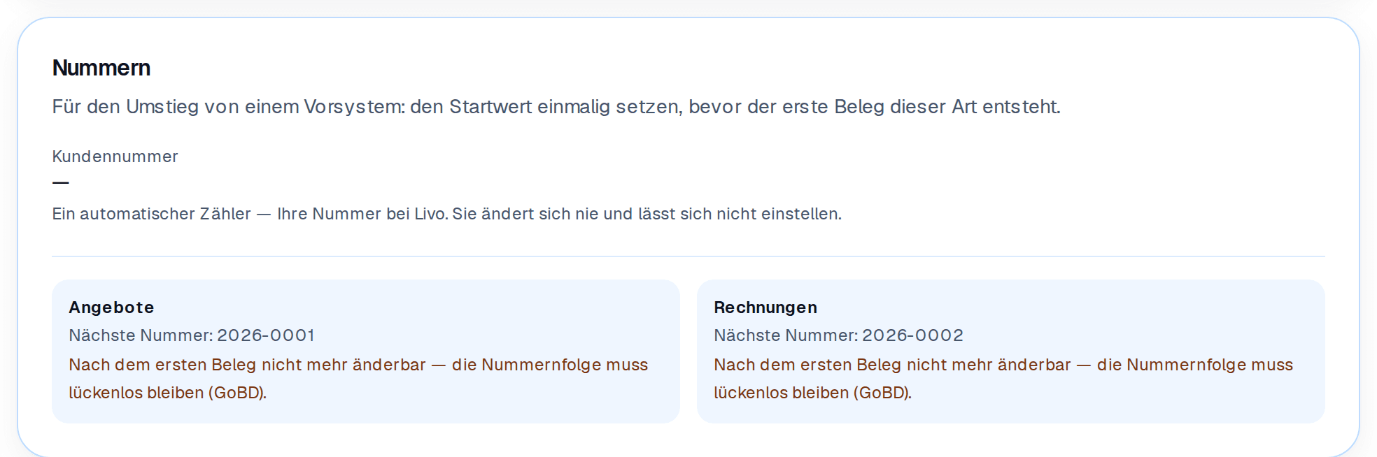 Nummernkreise je Belegart, je mit der nächsten freien Nummer
