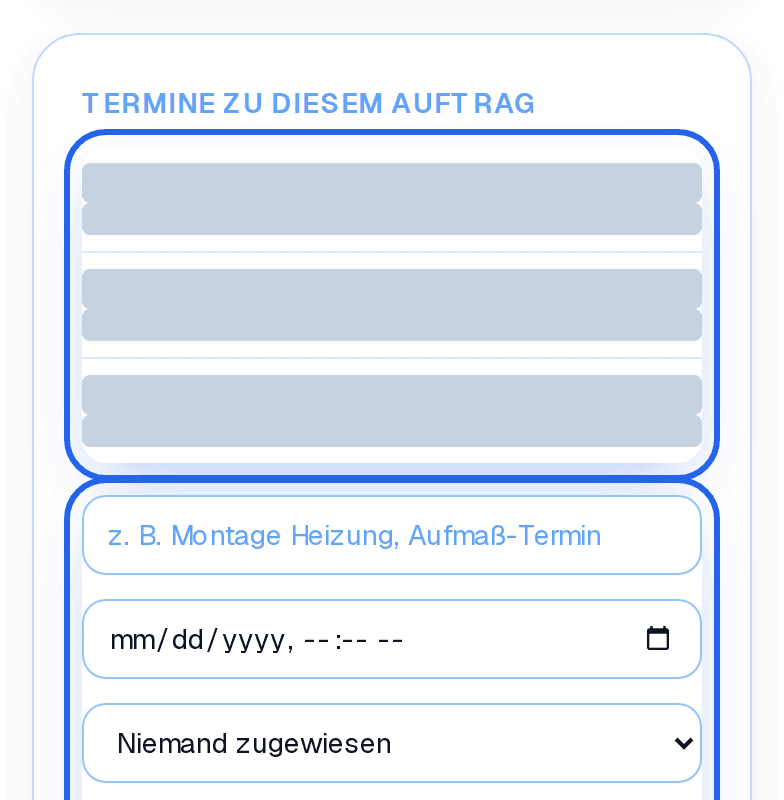 Eigenes Terminformular auf der Auftragsseite, der Auftrag ist schon vorausgewählt
