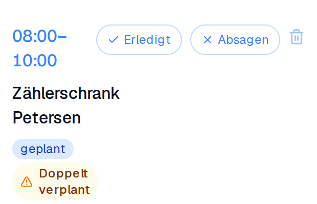 Warnhinweis, wenn dieselbe Person zur gleichen Zeit doppelt verplant ist.