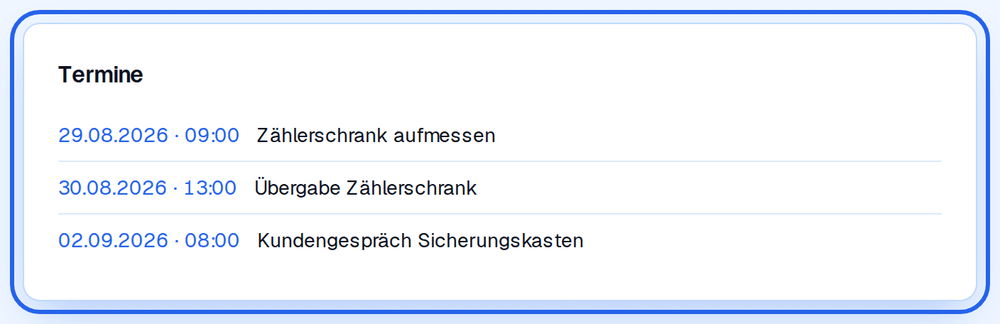 Kundenportal: nur Titel sowie Start- und Endzeit, ohne Adresse oder Mitarbeiter